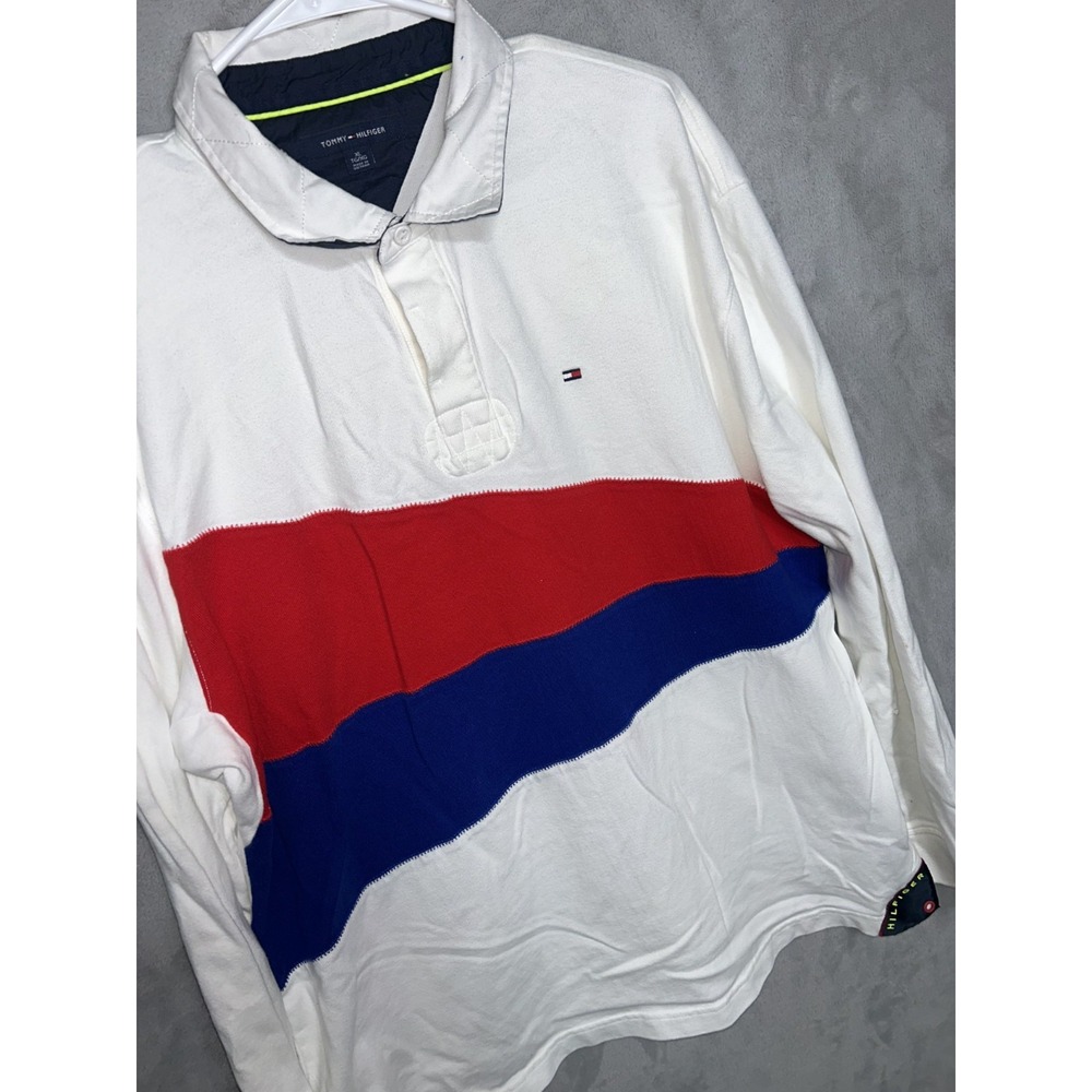 Tommy Hilfiger Mens Polo Shirt Extra Large Colorblock Striped Preppy Rugby 90s